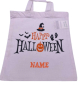 Preview: Personalisierte Halloweentasche für Kinder mit Happy Halloween, Hexenhut und Fledermäusen