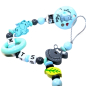 Preview: Personalisierte Schnullerkette in Blau-Grau mit Elefant und Nilpferd. Enthält Namenswürfel, Holzperlen und einen Befestigungsclip mit "Kleiner Prinz"-Motiv. Ideal als Geschenk für Babys.