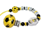Preview: Schnullerkette mit Namen Fußball schwarz gelb