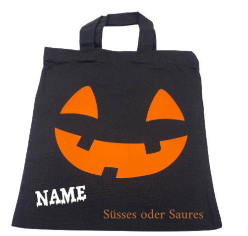 Halloween Tasche mit Namen Kürbisgesicht Süsses oder Saures