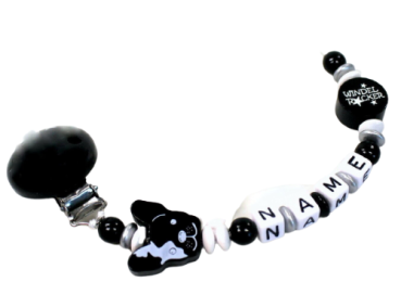 Schnullerkette mit Namen Bulldogge Windelrocker in schwarz weiß