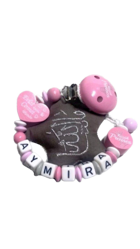 Schnullerkette mit Namen Küçük Prenses Mädchen Mashallah türkisch mit Stoffstern in babyrosa
