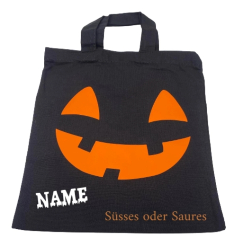 Personalisierte Halloweentasche für Kinder mit gruseligem Kürbisgesicht