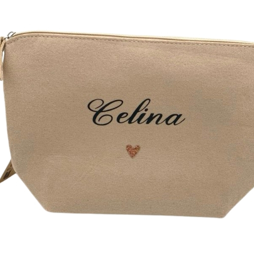 Kosmetiktasche aus Filz mit Namen und Glitzerherz