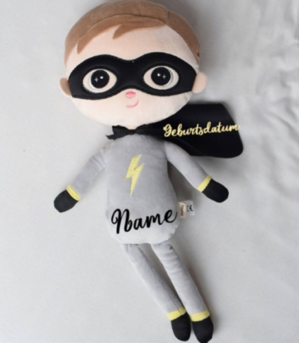 Personalisierbare Metoo Superhelden-Puppe 50 cm mit abnehmbarem Tuch und Anhänger für Kinder