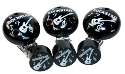 Motivclip und Motivscheibe Rockstar in Schwarz, Einzelteile für Schnullerketten