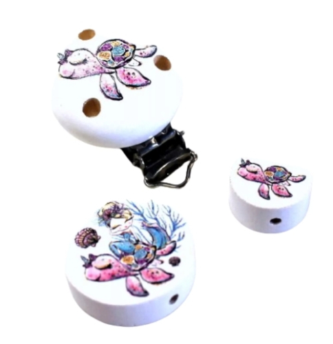 Motivclip und Motivscheiben mit Meeresschildkröten-Motiv für personalisierte Schnullerketten