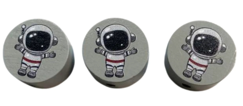 Graue Motivperle mit Astronauten-Motiv für Rechenkette und Einschulungsgeschenk