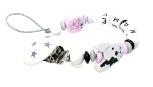 Individuelle Schnullerkette Bulldogge für Mädchen, handgefertigt mit Namen