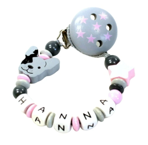Schnullerkette Bulldogge für Mädchen mit Namen