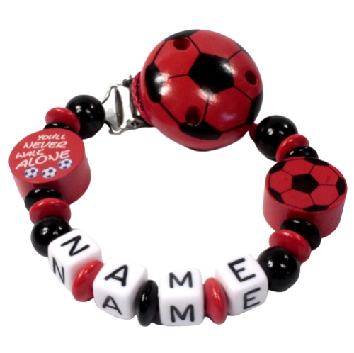 Schnullerkette mit Namen Fussball rot schwarz