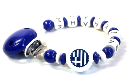 Personalisierte Schnullerkette mit griechischer Flagge, und individuellem Namen in griechischen Buchstaben
