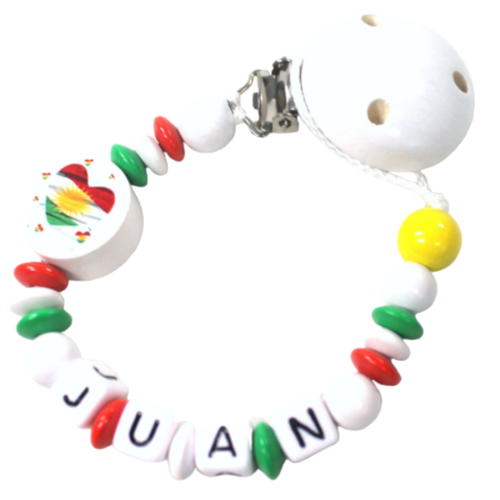 Personalisierte Schnullerkette mit kurdischer Flagge und individuellem Namen