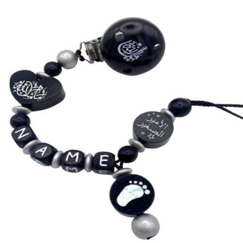 Schnullerkette Mashallah in schwarz und silber