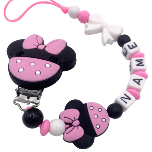 Handgefertigte Schnullerkette Maus personalisiert – perfektes Geschenk zur Geburt für Mädchen