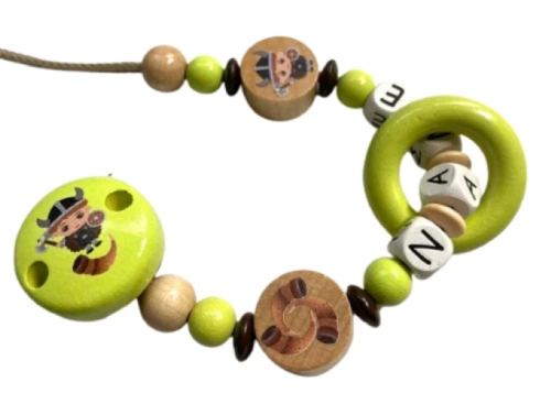 Schnullerkette Wikinger in lemongrün mit personalisiertem Namen – Holzperlen und Motivclip für Babys