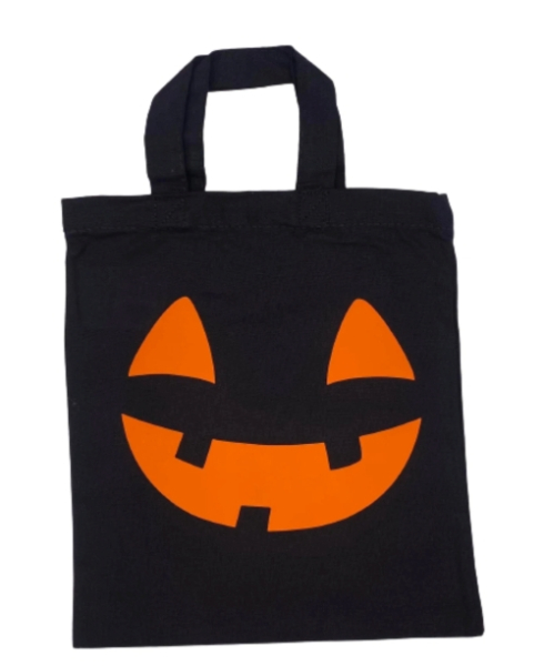 Kinder-Halloweentasche individuell bedruckt mit Kürbisgesicht und Namen