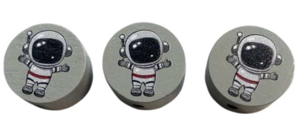Graue Motivperle mit Astronauten-Motiv für Rechenkette und Einschulungsgeschenk