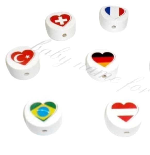 Bunte Motivperlen mit Länderflaggen für personalisierte Schnullerketten