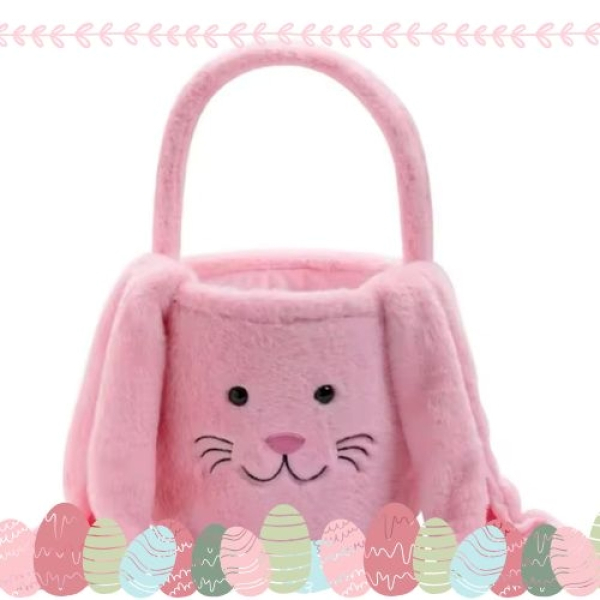 Großer rosa Plüsch-Osterkorb mit Hasenohren und Henkel für Kinder – personalisierbares Osternest
