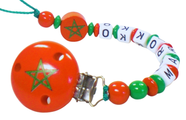 Personalisierte Schnullerkette mit Marokko-Flagge und Wunschname für Babys