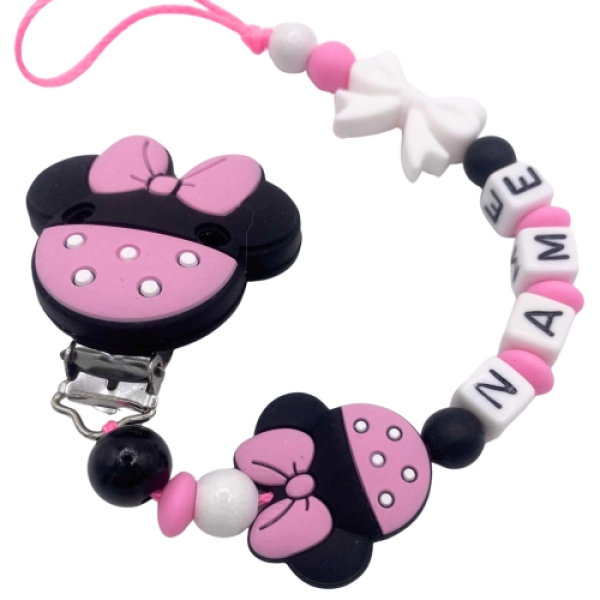 Handgefertigte Schnullerkette Maus personalisiert – perfektes Geschenk zur Geburt für Mädchen
