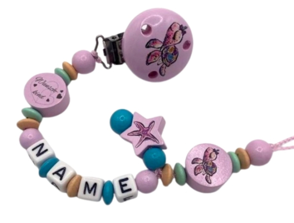 Schnullerkette Meeresschildkröte personalisiert in Rosa für Mädchen