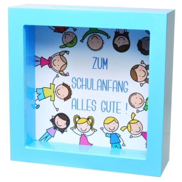 Geschenkidee zur Einschulung: Bilderrahmen-Spardose mit liebevoller Verzierung und individueller Namenspersonalisierung
