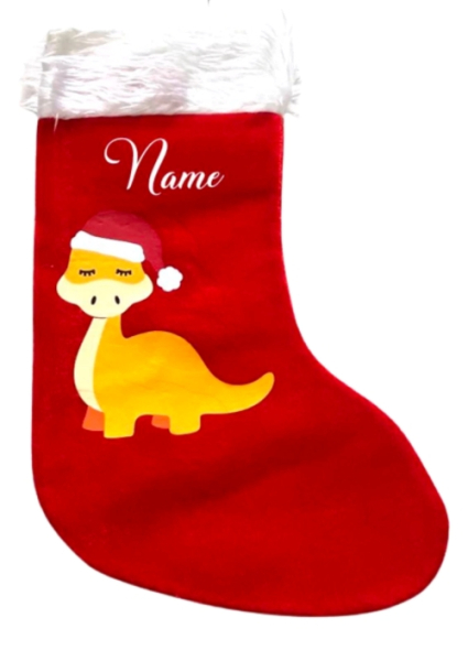 Personalisierter Nikolausstiefel mit Dinosaurier-Motiv als Weihnachtsgeschenk