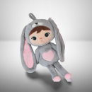 Kuscheliger, personalisierbarer Hase in grau-rosa, 50 cm groß, aus weichem Plüsch, ideal als Geschenk für Babys und Kleinkinder.