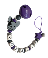 Schnullerkette mit Namen Bulldogge und Stern in rosa grau