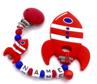 Raketen-Beißkette aus Silikon für Babys, personalisierbar mit Namen, BPA-frei, sicher und praktisch