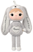 Hellgrauer Kuschelhasen 45 cm, personalisiert mit Namen und Geburtsdaten, weicher Plüsch für Babys