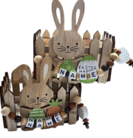 Kleines Osternest aus Holz mit Hase und Namensanhänger