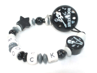 Rockstar Schnullerkette Schwarz-Grau mit individuellem Namen – liebevolles Babygeschenk für Geburt, Taufe oder Babyparty