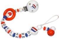 Personalisierte Schnullerkette mit holländischer Flagge, Mini Holzring, Glückchen  und individuellem Namen