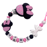 Personalisierte Schnullerkette Maus in Hellpink mit Namen – Babygeschenk für Mädchen