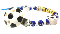 Schnullerkette mit Namen Fußball weiß blau