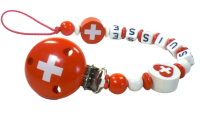 Personalisierte Schnullerkette mit Schweiz-Flagge und Wunschname für Babys